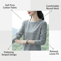 Womens Tops Long Sleeve Striped Shirts for UK, Soft Blend Pullover for Everyday Wear, Loose Fit Casual in Extended Sizes