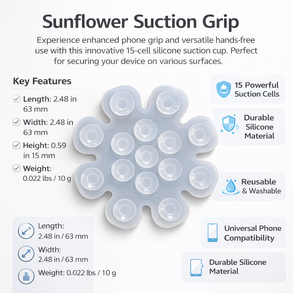 Silicone Suction Phone Grip Holder, Design Universal 360° Rotation Phone for Mirror Desk Dashboard, Anti-Slip Strong for Phone Users