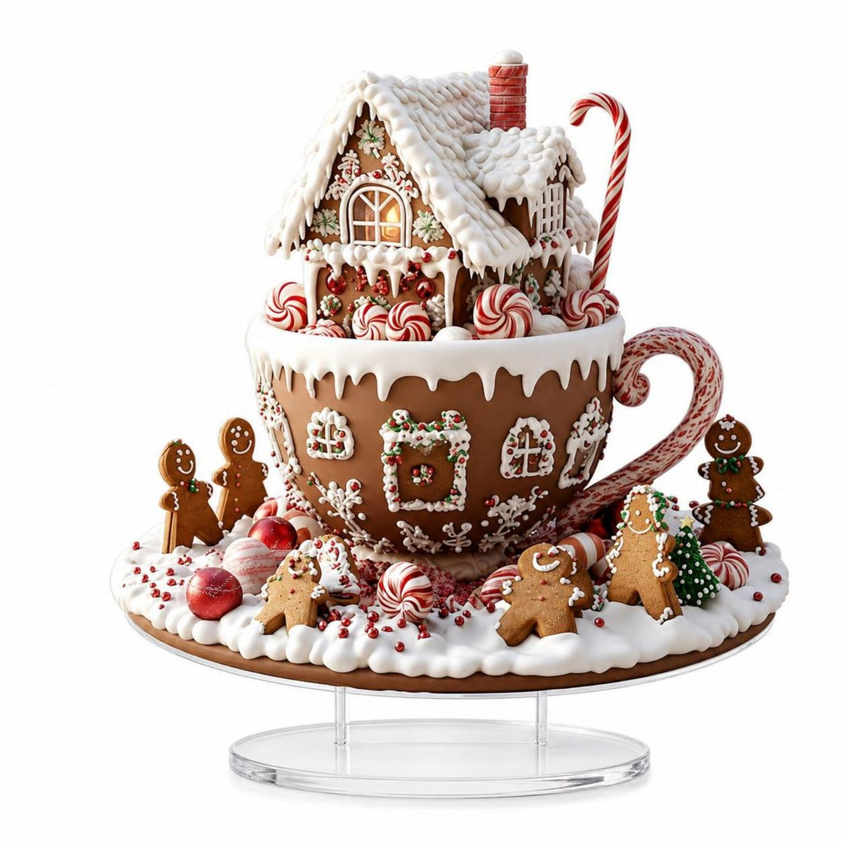Acrylic Ornament with Stand Festive Gingerbread House Cozy for Desk, Entry Table