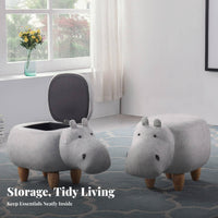 Multi-Functional Hippo-Shaped Footrest Wooden Legs creatureShaped Seat Sturdy Construction Footstool Comfortable Seating for Children, Adults, Parents, Entryway, Living Room, Bedroom, Playroom