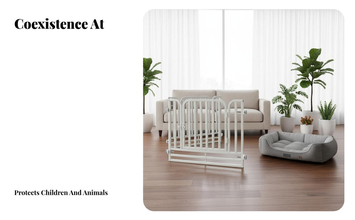 Drillwithout Drilling Installation Pressure-Mounted Fence with Pass-Through Door Adjustable Fit Pressure-Mounted Walk-Through Door Easy Accessible Latch Pet Barrier Single-Handed-Hand Operation for Dog Owners, Caregivers, Grandparents, Stairways