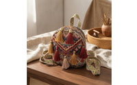 Decorative Tassels Ethnic-Style Backpack Zigzag Trim Boho Backpack Structured Shape