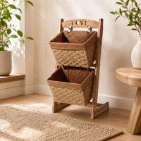 Storage Rack with Baskets Vertical Two-Tier Storage Rack Freestanding Floor-Standing Organizer for Kitchen