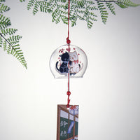Japanese Edo-style Glass Wind Chime with Heart Cat PVC Tag for Home Decor
