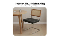 French Look Upholstered Cane Back Chair Vintage Inspired Cantilever Cane-Back Chair Modern Design Accent Seating Tufted Cushion for Adults, Homeowners, Hosts, Dining Room, Kitchen, Restaurant, Study