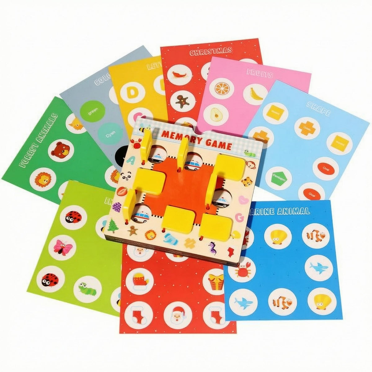 Hinged Tiles Memory Chess Game Double-Sided Cards Wooden Memory Matching Game Pattern Recognition Wooden Matching Board Colorful Printed