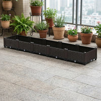 Outdoor Planters for Plants and Flower Boxes, Trough Planter with Window Box Style, Wicker Texture Vegetable Planter, Indoor Floor Stand