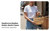 Natural Material Handmade Bamboo Basket Multi-Purpose Bamboo Fruit Basket Rustic Design Woven Container Versatile for Homemakers, Restaurant Owners, Kitchen, Garden, Picnic, Home Decor