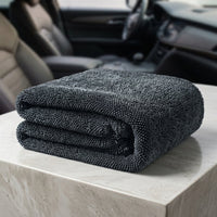 Double Sided Car Drying Towel with Bound Border, High Absorbency Microfibre Cloth for Car Washing, Dark Gray Reusable Microfiber Blend Towel