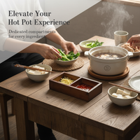 Walnut Wood Divided Serving Tray for Hot Pot Dishes, Snacks, Dried Fruits, and Tea Desserts