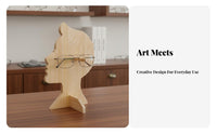 Wooden Head Shaped Glasses Stand Solid Wood Human Profile Sunglasses Holder Decorative Design Portrait Design Eyewear Display for Nightstand, Entryway