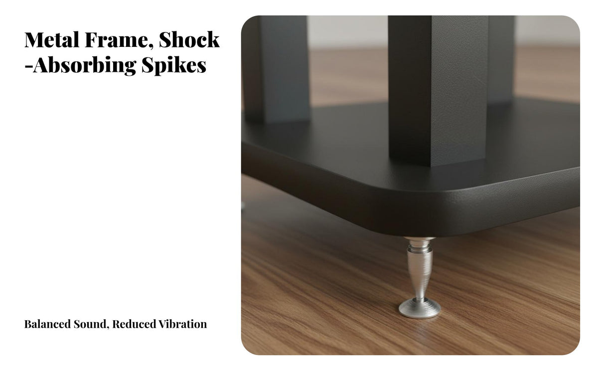 Shock-Absorbing Speaker Floor Stand Vibration Reduction Bookshelf Speaker Stand Stable Base Design Metal Audio Rack Anti-Slip Pads for Home Theater Enthusiasts, Audiophiles, Professionals, Stage