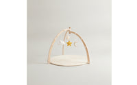 Padded Wooden Play Gym with Mat Triangular Infant Play Gym with Hanging Toys Freestanding Natural for Babies, Infants, Newborns, Tummy Time, Nursery, Playroom