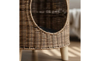 Year-Round Rattan Pet Condo Breathable Woven Feline Cave Stable Tripod Base Elevated Feline Bed Long-Lasting for Cats, Kittens, Small Dogs, Living Room, Bedroom, Balcony