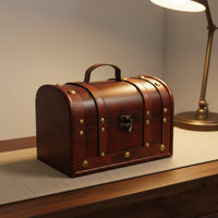 Vintage Wooden Box Decorative Retro Treasure Chest Antique Design Chest Metal Hardware Vintage Storage Trunk for Shelf Decor