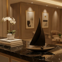 Sailboat Statue with Curved Hull Matte Black Sailboat Sculpture Minimalist Sailing Boat Model for Office Desk