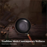 Handmade Iron Wok No Coating Flat Bottom Wok Uncoated Frying Pan Multi-Cooktop Compatible Easy to Clean for Home Cooks
