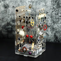 Rotating 5-Tier Jewelry Organizer with Ring Box and Dust Cover for Earrings, Necklaces, and Rings