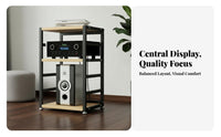 Sturdy Steel Frame High-Fidelity Equipment Rack Heavy Duty Multi-Tier Audio Rack Thickened Shelves Adjustable Amplifier Shelf Lockable Wheels for Audiophiles, Home Theater Enthusiasts, Studio