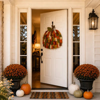 Lighted Patchwork Pumpkin Door Hanging for Fall Thanksgiving