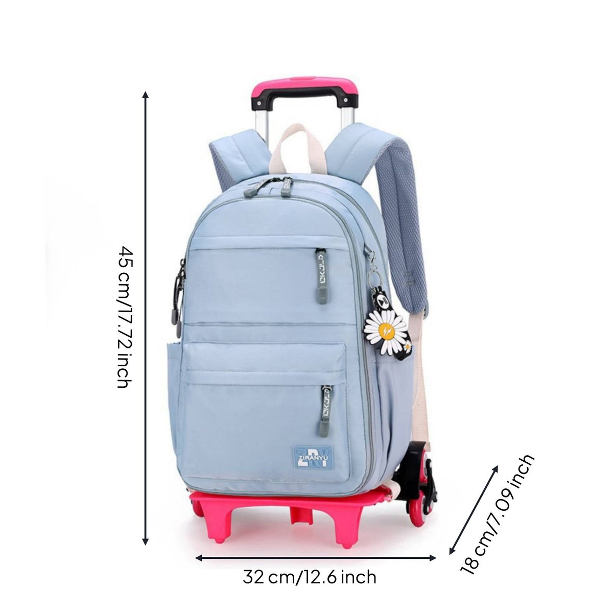 2-in-1 Design Princess Trolley Backpack Adjustable Handle Trolley School Bag Lightweight for Travel