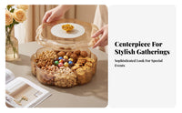 Separate Compartments Chinese New Year Snack Organizer Large Capacity Rotating Snack Box with Lid Transparent Body for Coffee Table, Parties