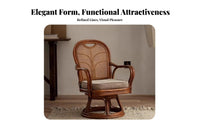Ergonomic Backrest Japanese Design Leisure Chair Lightweight Rattan Swivel Chair Reversible Cushion Wicker Armchair No Assembly Required for Adults, Homeowners, Design Enthusiasts, Tea Room, Balcony, Sunroom, Bedroom