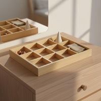 12 Slot Wooden Tray Multi Purpose Wooden Compartment Tray Space Saving 12-Slot Display Box for Desk