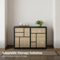 Rattan Door Cabinet Nordic and Design Rattan Door Cupboard Sturdy Wood Frame Ample Storage for Teahouse Managers