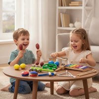 10 Pieces Wooden Music Percussion Toy Wooden Percussion Set Portable Tambourine for Young Children