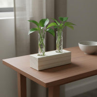 Natural Wood Test Tube Vase Minimalist Design Test Tube Flower Vase Compact Hydroponic Plant Holder for Windowsill, Desk, Office, Bookshelf
