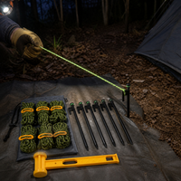 Reflective Guy Ropes with Luminous Tent Stakes, 5mm Outdoor Camping Tent Cord with 30cm Black Carbon Steel Pegs