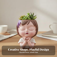 Nordic Design Fairy Head Flower Pot Artistic Figurine Cartoon Girl Head Planter Elegant Design for Office