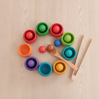 Balls in Cups Toy with Serving Utensil Educational Wooden Sorting Toy with Cups Rainbow Developmental Sorting Set Tray for Homeschool, Classroom