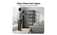 particle-proofresistant Glass Door Storage one-piece Floor-Standing Tall Cabinet with Transparent Doors Modern design book storage cabinet Easy to Clean for Collectors, Book Lovers, Office Workers, Study Room, Bedroom