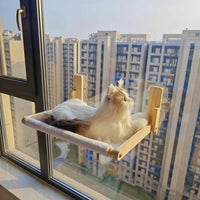 Window Perch Cat Hammock with Solid Wood Frame, Rectangular Window Cat Bed for Large Indoor Cats, Strong Suction Cup Cat Perch Space Saving Bed