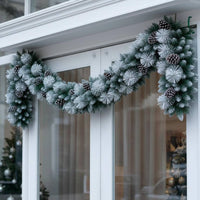 Snow Flocked Garland Pre-Decorated Snow Flocked Holiday Garland Full and Full House Decoration for Window Display, Doorway, Mantelpiece