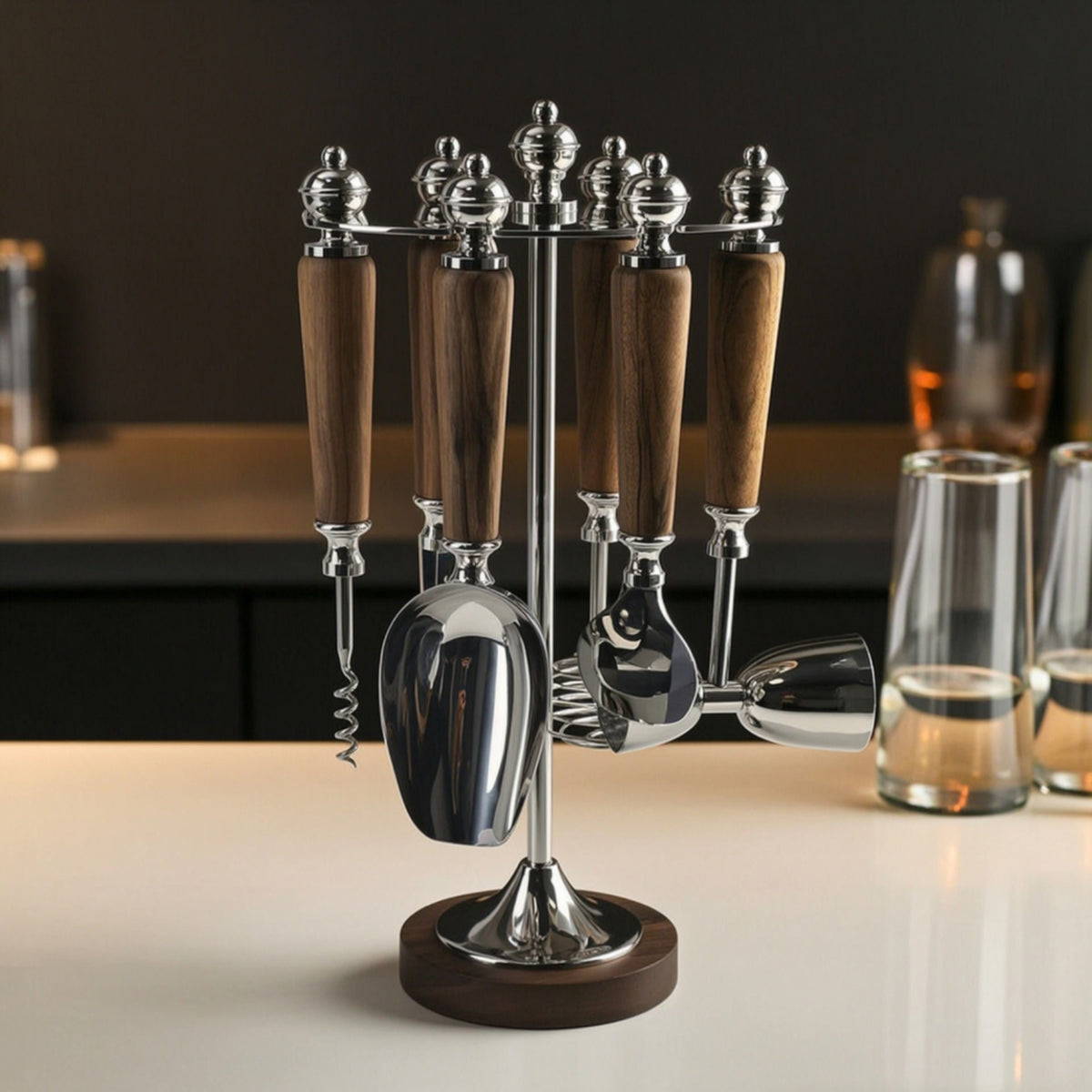 Bar Tool Organizer Sleek Cocktail Shaker Stand Organized Holder for Bartenders, Kitchen Counter