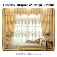 European Design Embroidered Valance Curtain Set Blackout Embroidered Valance Curtain Hook Mount Drapery Floor-Length for Homeowners, Decorators, Interior Design Enthusiasts, Living Room, Bedroom, Hotel