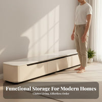 Sintered Stone TV Stand and Coffee Table Solid Wood Construction Cream Design Living Room Combo Scratch-Resistant Sintered Stone Top TV Cabinet