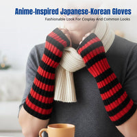 Cosplay Party Fingerless Gloves, Striped Knit Arm Warmers, Christmas Anime Style, Unisex, Autumn Winter Accessory, Polyester