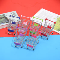 Metal Mini Shopping Cart Rolling Miniature Shopping Trolley Compact Basket Pretend Play for Collectors, Dollhouse