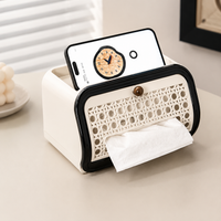 Plastic Tissue Case, With Lid, Multi-functional, Waterproof, Wood Grain Pattern, Living Room, Desk Area, Stylish