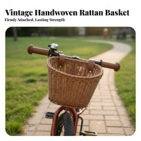 Easy Installation Kids Bike Basket Multi-Purpose Rattan Design Cycle Basket Long-Lasting for Toddlers, Parents, Stroller, Scooter, Cycling