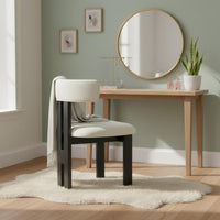 Upholstered Wooden Chair Solid Wood Frame Boucle Dining Chair French Vintage Style Minimalist Vanity Stool for Restaurant, Hotel, Bedroom