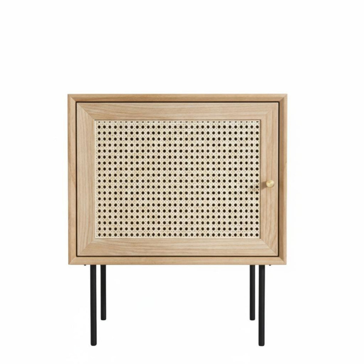 Japanese Aesthetic Rattan Door Cabinet Nordic Design Woven-Front End Table Small Footprint Nightstand Minimalist Aesthetic for Apartment Dwellers, Homeowners, Interior Decorators, Next to Bed, Bay Window Area, Living Room, Entryway