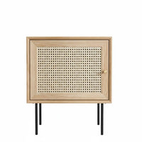 Japanese Aesthetic Rattan Door Cabinet Nordic Design Woven-Front End Table Small Footprint Nightstand Minimalist Aesthetic for Apartment Dwellers, Homeowners, Interior Decorators, Next to Bed, Bay Window Area, Living Room, Entryway