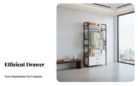 Includes Hooks Unrestricted Standing Rack with Drawers Multi-Functional Garment Rack with Drawers Multifunctional Wardrobe Organizer Large Capacity for Apartment Dwellers, Homeowners, Students, Small Areas, Entryway, Cloakroom, Dorm Room