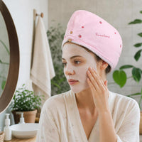 Strawberry Embroidered Quick-Dry Hair Turban, Thick Coral Fleece Absorbent Hair Drying Cap