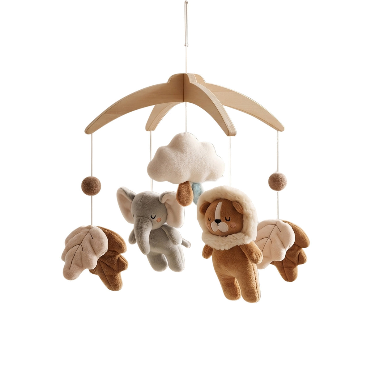 Baby Crib Mobile with Soft Ornaments Decorative Hanging Mobile with Wooden Frame Natural Sensory for Infants, Nursery, Cot
